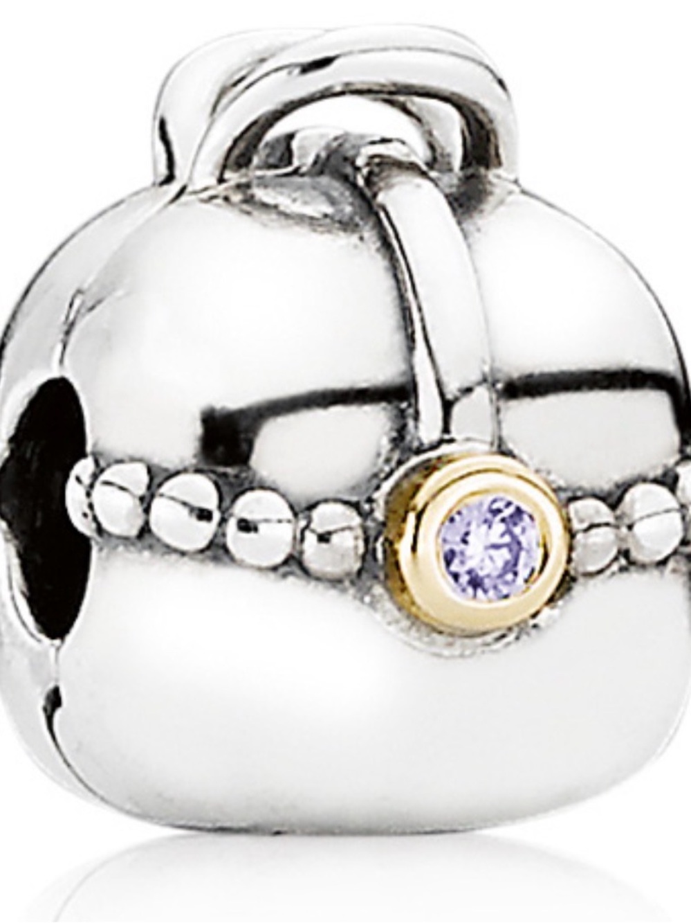 Pandora Purse clip two tone gold with Amethyst stone